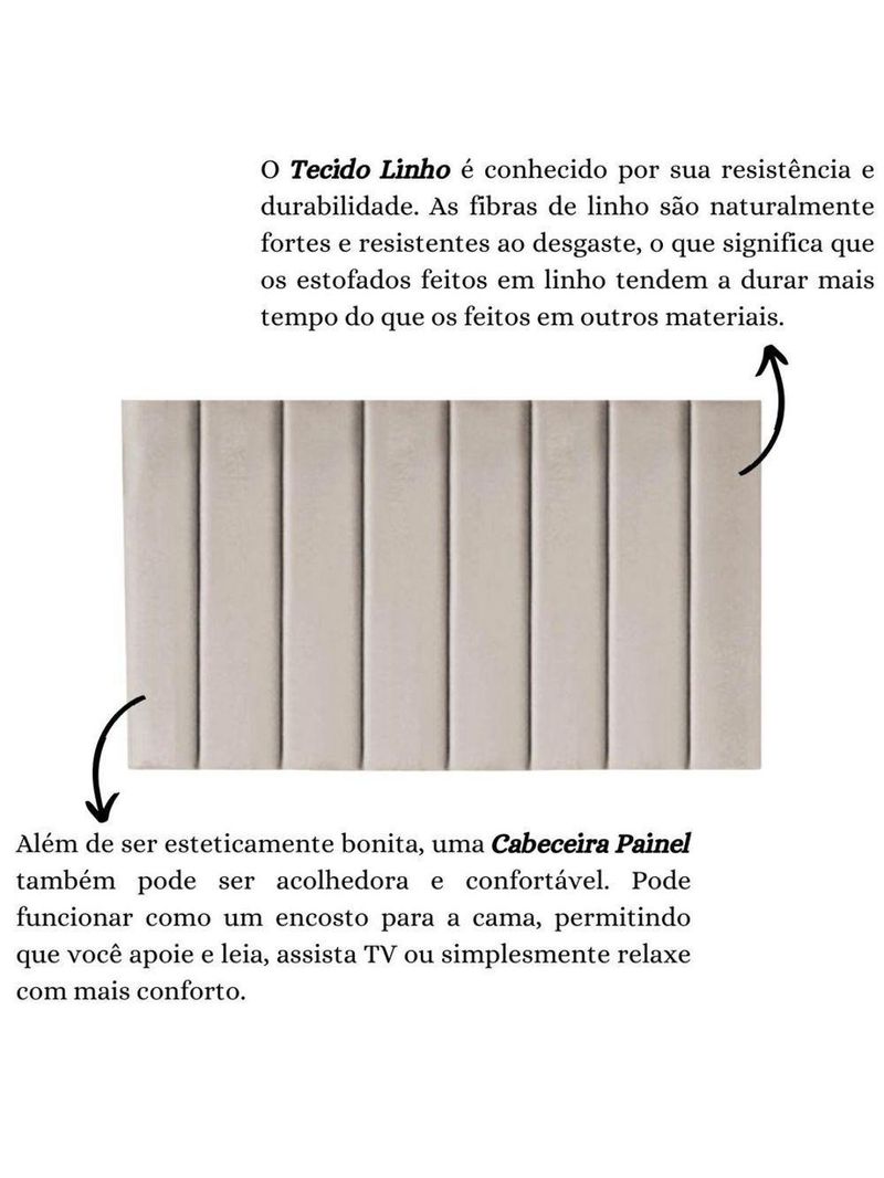 Painel Cabeceira Box Queen Estofada Parede Linho Bege Carla
