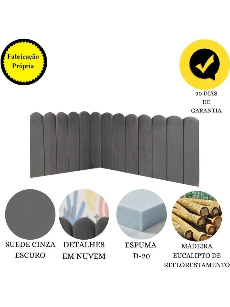 Cabeceira Painel Cama Queen Box Nuvem Suede Sandy 160 Cm Cor:cinza Escuro