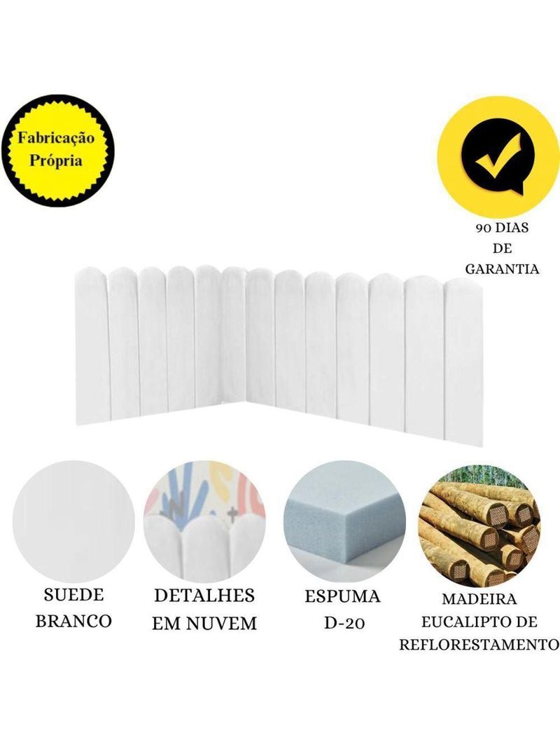 Cabeceira Painel Cama Queen Box Nuvem Suede Sandy 160 Cm Cor:branco