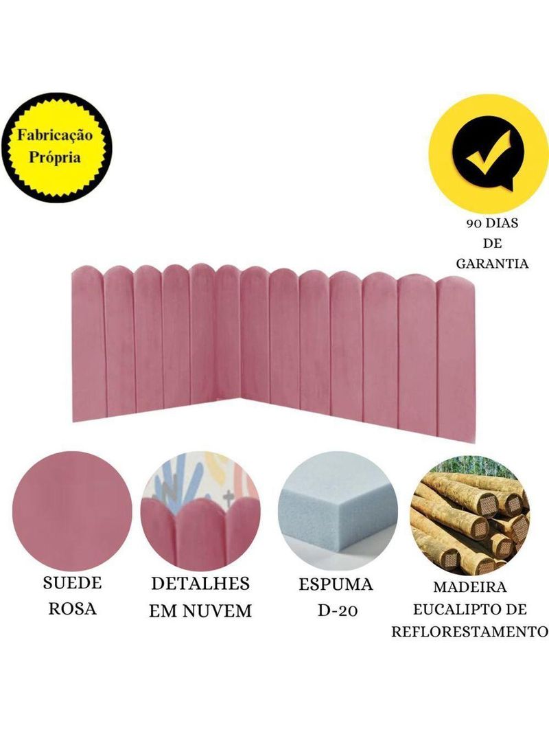 Cabeceira Painel Cama King Box Nuvem Suede Sandy 195 Cm Cor:rosa