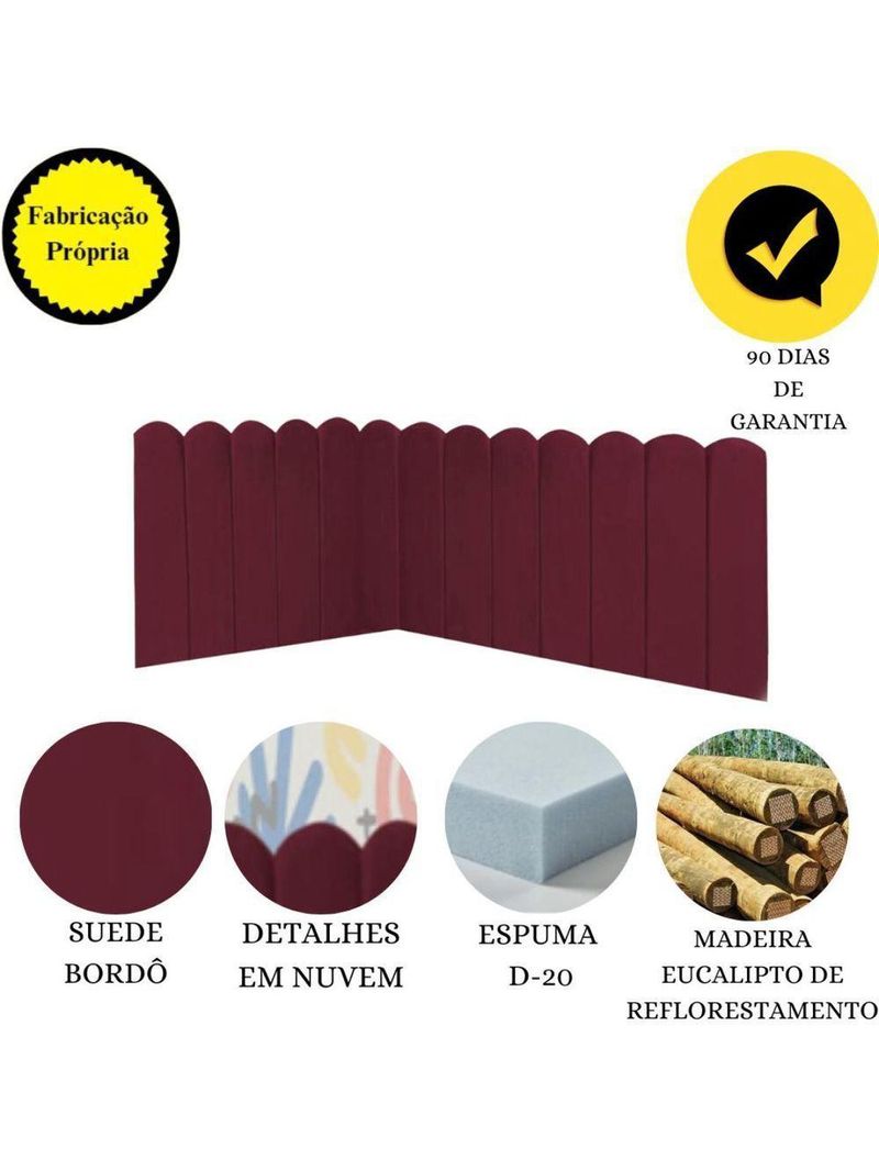 Cabeceira Painel Cama King Box Nuvem Suede Sandy 195 Cm Cor:bordô