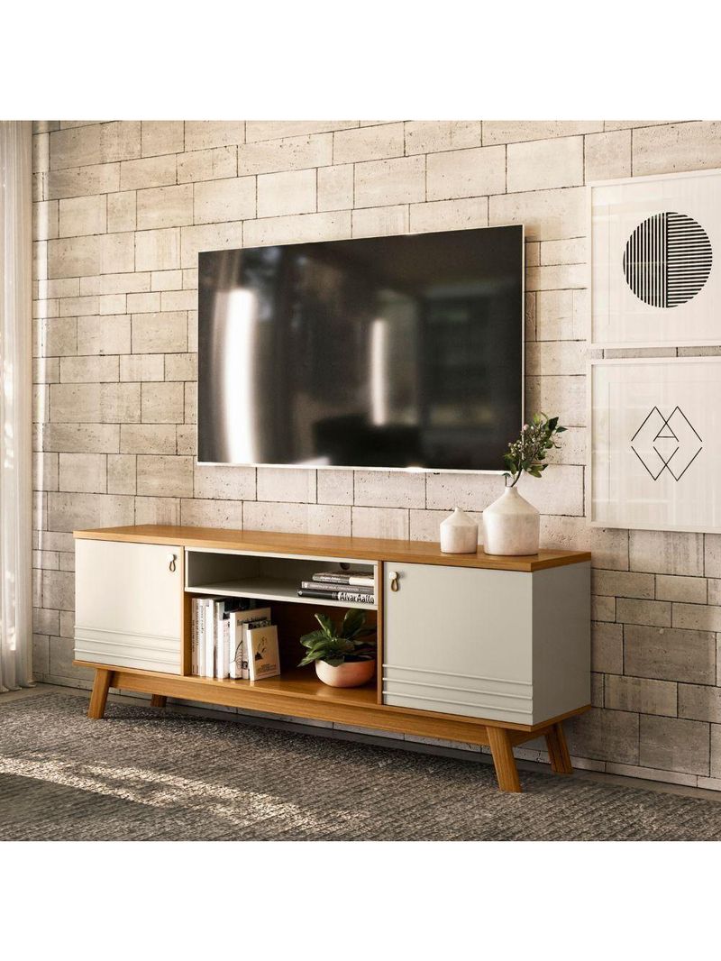 Rack Para Tv At? 75" 2 Portas Nature-off White Colorado Linea Brasil Ni