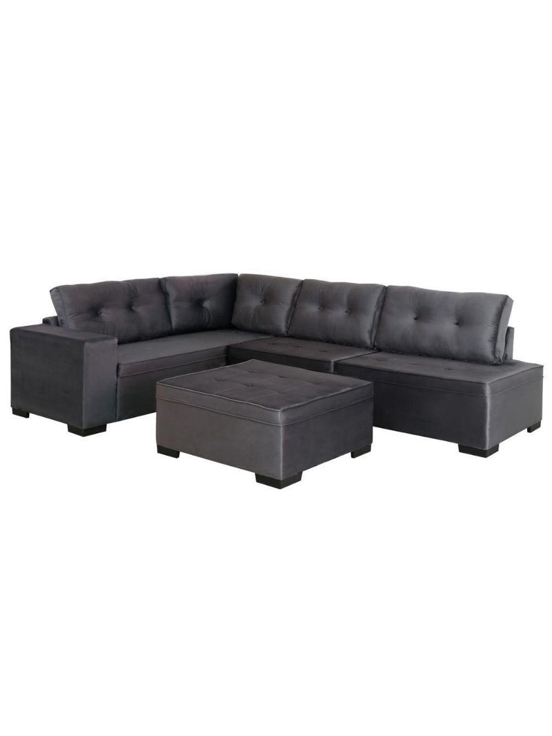 Sofá De Canto 3x2 Lugares Com Puff Monaco Design Estofados