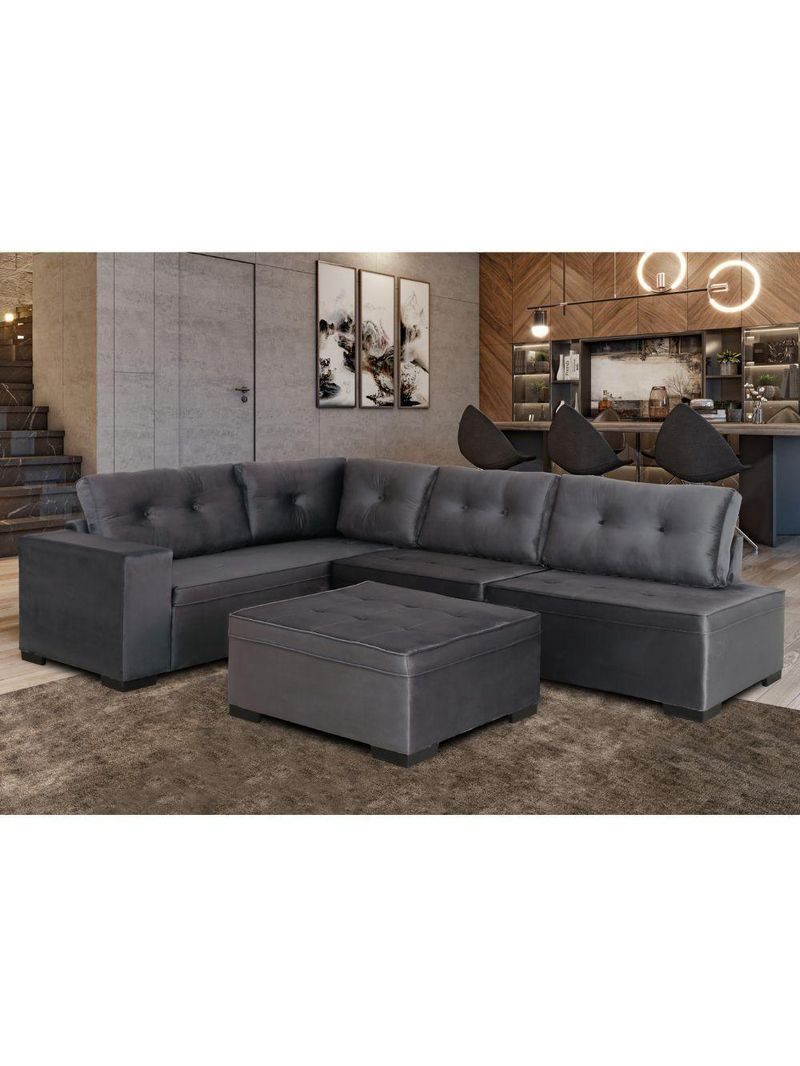 Sofá De Canto 3x2 Lugares Com Puff Monaco Design Estofados