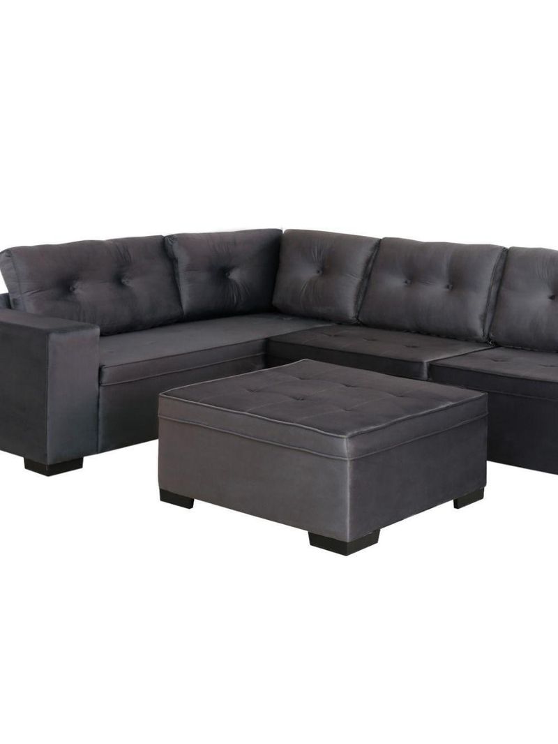 Sofá De Canto 3x2 Lugares Com Puff Monaco Design Estofados
