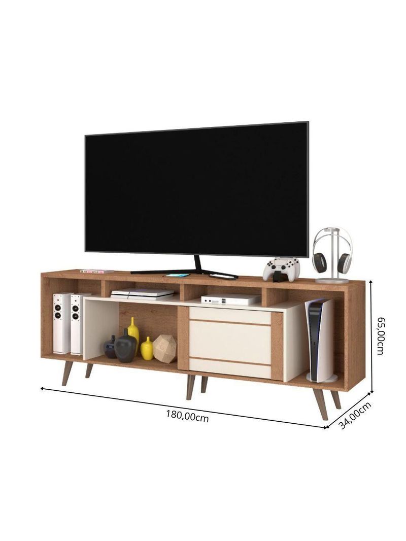 Rack Para Até 75" 1 Porta De Correr Nature-off White Roma Atualle