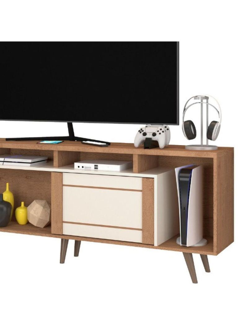 Rack Para Até 75" 1 Porta De Correr Nature-off White Roma Atualle