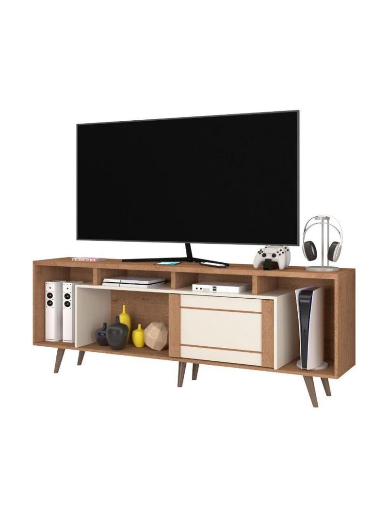 Rack Para Até 75" 1 Porta De Correr Nature-off White Roma Atualle