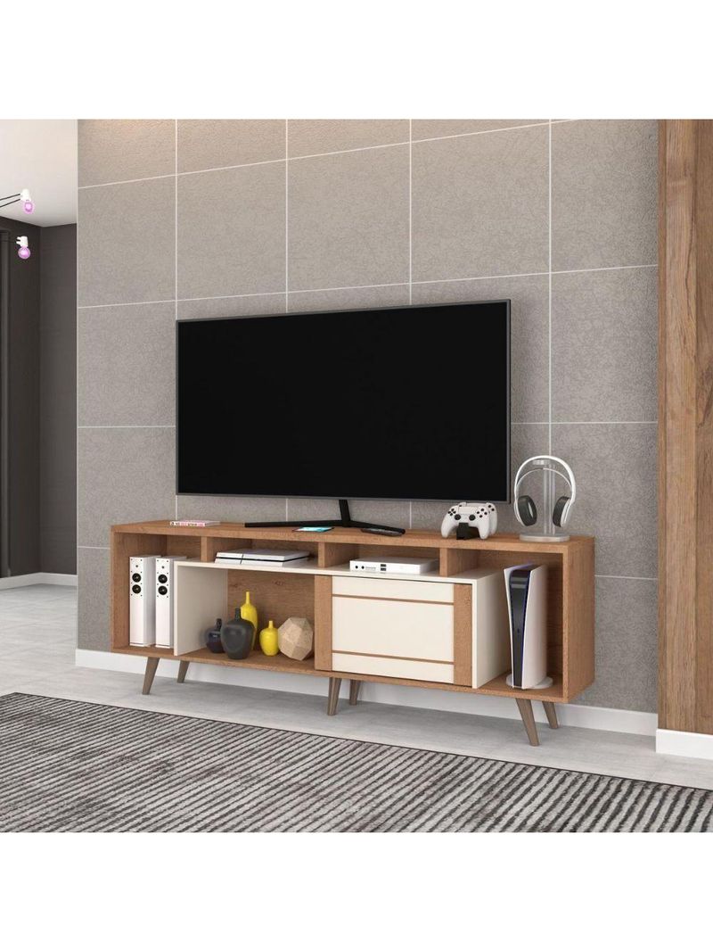 Rack Para Até 75" 1 Porta De Correr Nature-off White Roma Atualle