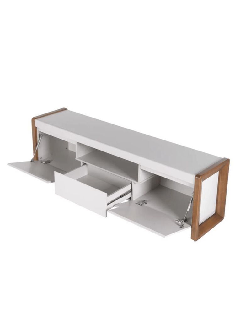 Rack Para Tv Até 75 Polegadas 2 Portas 1 Gaveta Bristol Off White E Freijó 225cm