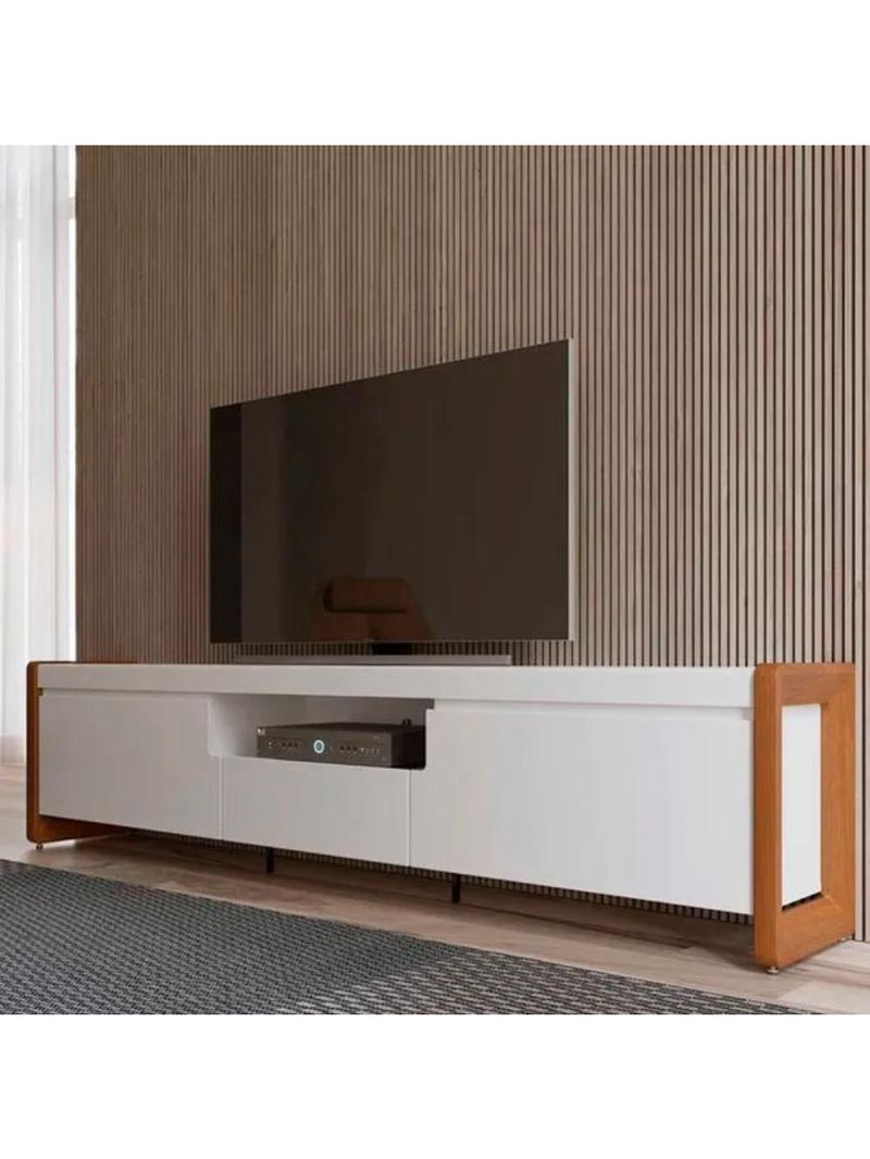 Rack Para Tv Até 75 Polegadas 2 Portas 1 Gaveta Bristol Off White E Freijó 225cm