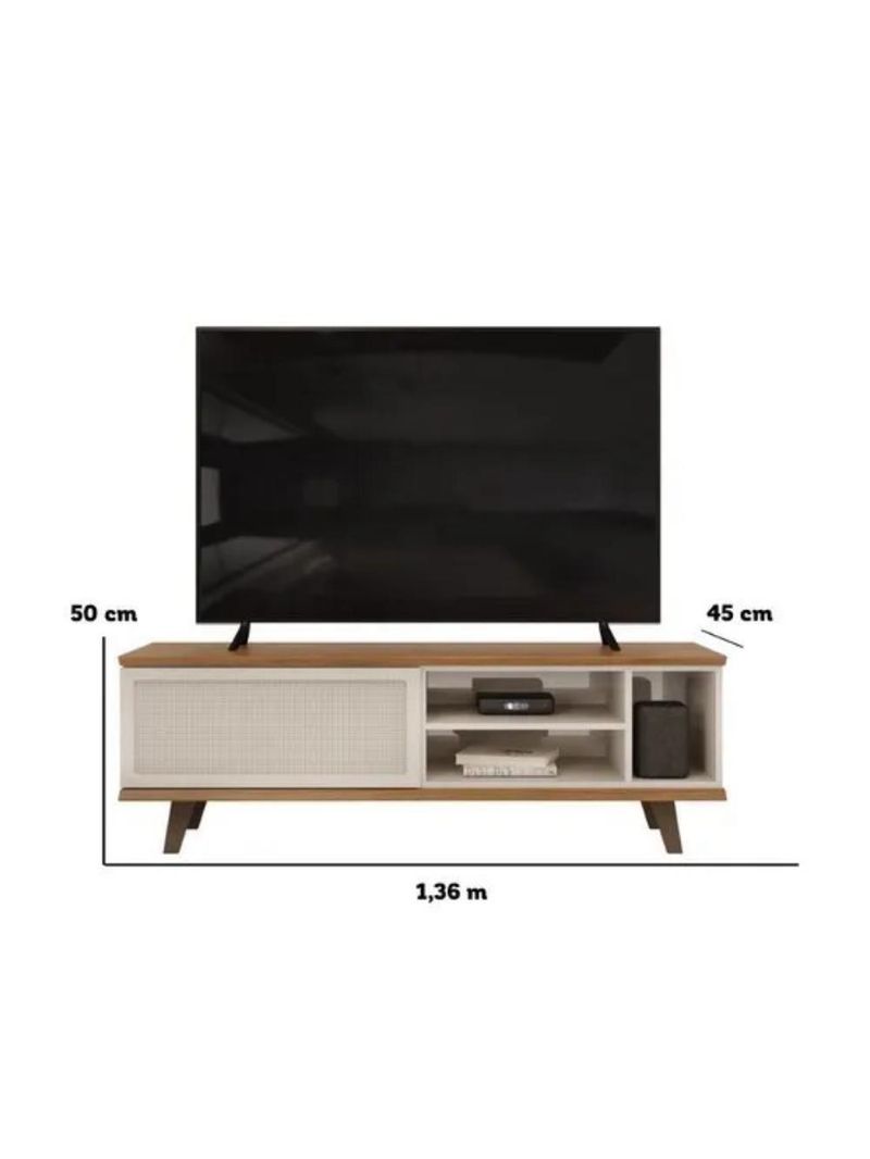 Rack Bistrol 1 Porta Com Painel Para Tv Ate 50 Polegadas Pratic Freijó E Off White 143cm