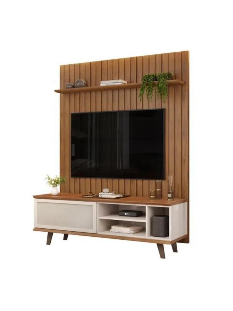 Rack Bistrol 1 Porta Com Painel Para Tv Ate 50 Polegadas Pratic Freijó E Off White 143cm