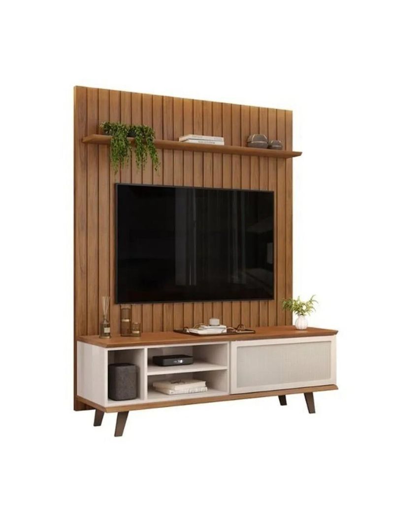 Rack Bistrol 1 Porta Com Painel Para Tv Ate 50 Polegadas Pratic Freijó E Off White 143cm