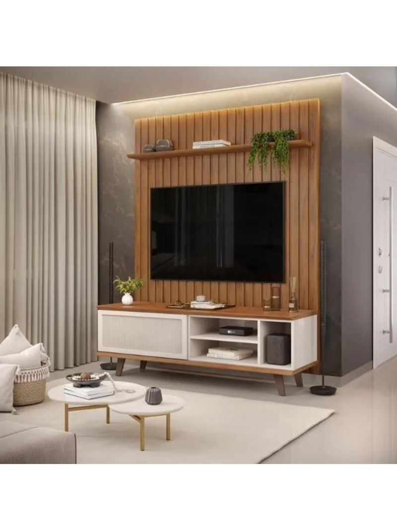 Rack Bistrol 1 Porta Com Painel Para Tv Ate 50 Polegadas Pratic Freijó E Off White 143cm