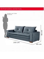 Sofá Fixo De 3 Lugares Unique 2,10m - Tudo De Móveis Cinza