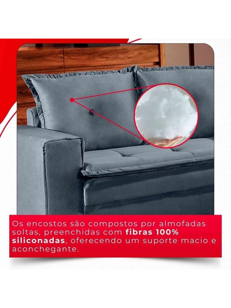 Sofá Fixo De 3 Lugares Unique 2,10m - Tudo De Móveis Cinza
