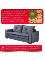 Sofá Fixo De 3 Lugares Unique 2,10m - Tudo De Móveis Cinza