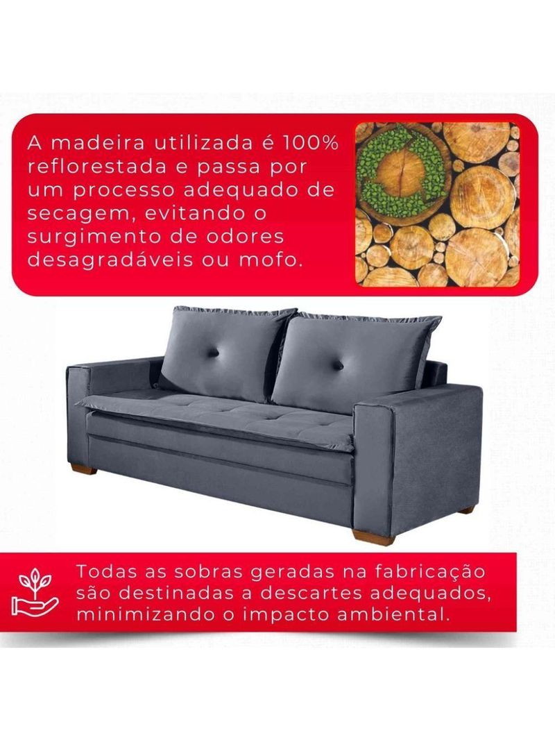 Sofá Fixo De 3 Lugares Unique 2,10m - Tudo De Móveis Cinza