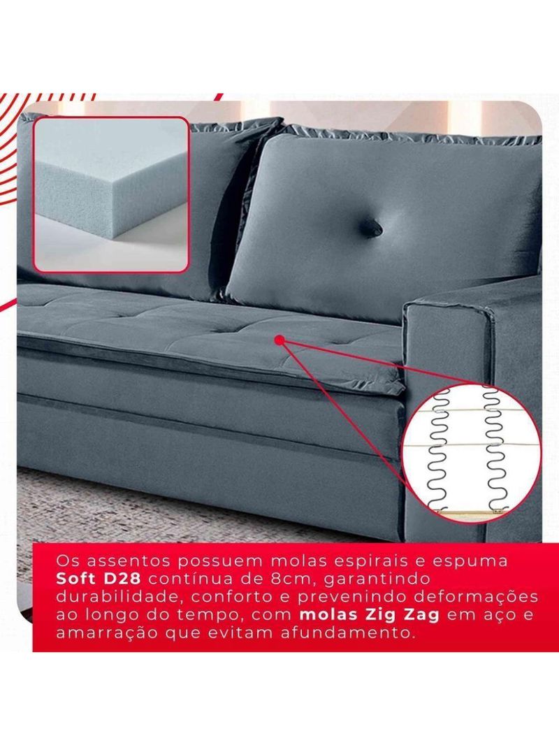 Sofá Fixo De 3 Lugares Unique 2,10m - Tudo De Móveis Cinza