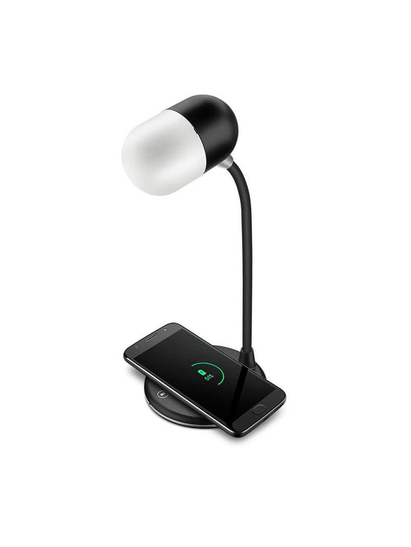 Luminária De Mesa Led Lumi Play Carregamento Por Indução Caixa De Som Bluetooth Preta