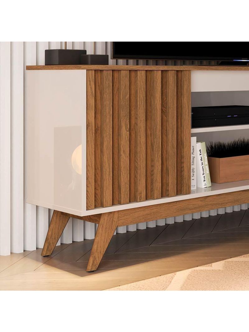 Rack Ripado Para 65 Polegadas 2 Portas Pés Em Madeira Off White Freijo Off White/freijo
