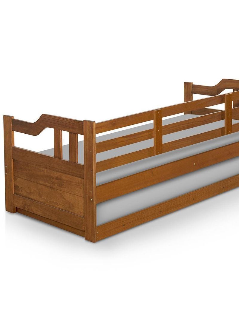 Sofá Cama De Madeira Maciça 2 Lugares Com Cama Auxiliar Castanho