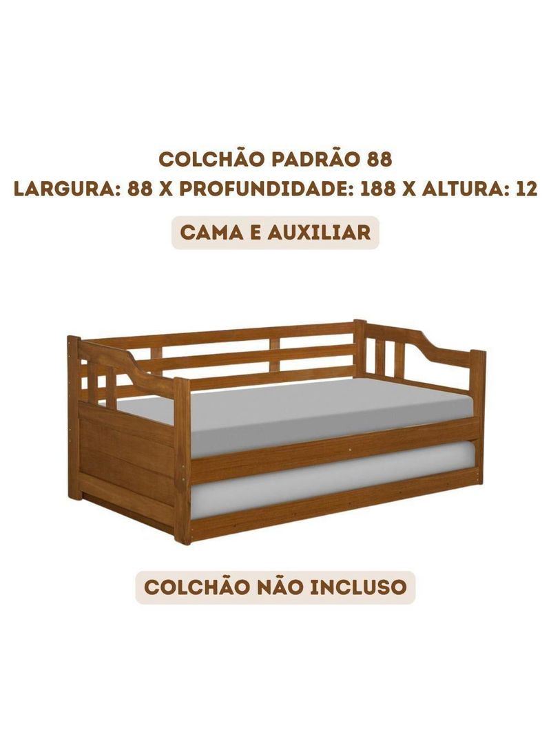 Sofá Cama De Madeira Maciça 2 Lugares Com Cama Auxiliar Castanho