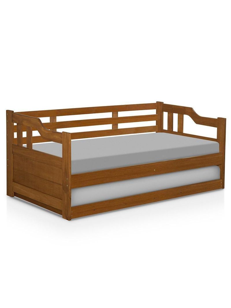 Sofá Cama De Madeira Maciça 2 Lugares Com Cama Auxiliar Castanho