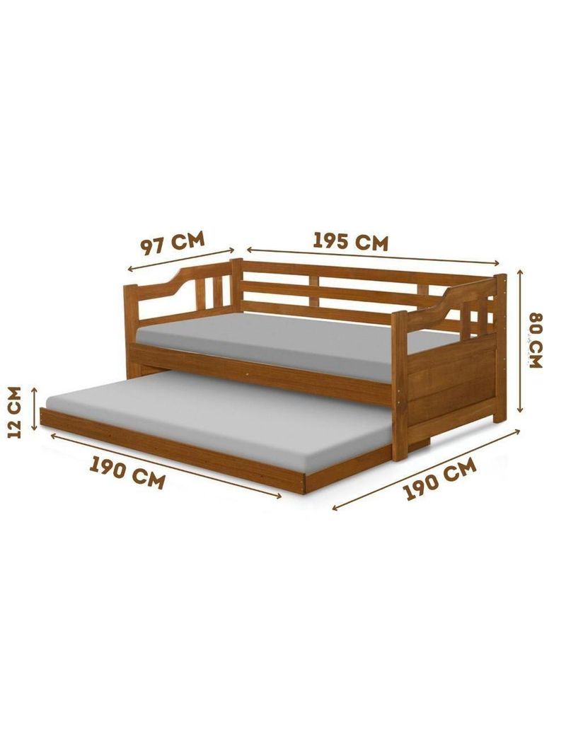 Sofá Cama De Madeira Maciça 2 Lugares Com Cama Auxiliar Castanho