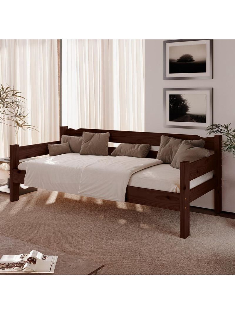 Sofá Cama Reforçado Madeira Maciça Castanho Repleta