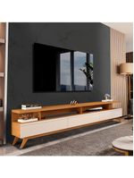 Rack Tv 75 Polegadas Pés Madeira Nature Off White Repleta
