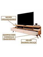 Rack Moderno Até 70 Pol 3 Gavetas E Pés Em Madeira Nature Off White Nature/off White