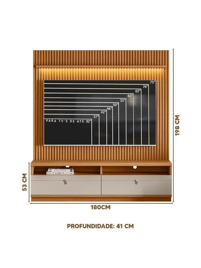Painel Rack Com Led Ripado Para Tv Até 75 Polegadas 2 Nichos - Nature/off White