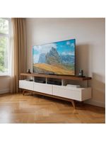 Rack Aparador 3 Gavetas Para Tv At&eacute; 70&Prime; Com P&eacute;s De Madeira - Wood Off White/freijo