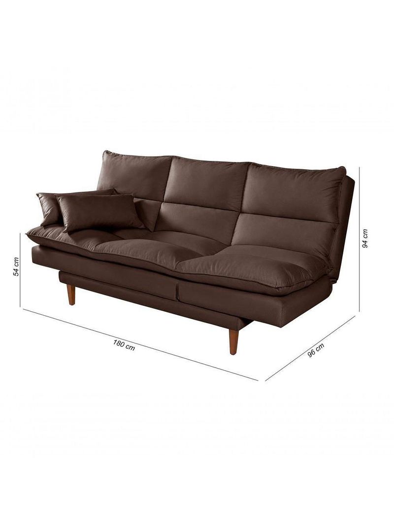 Sofá Cama Vancouver 3 Lugares Império Reclinável Casal Pés Madeira Suede Marrom 379
