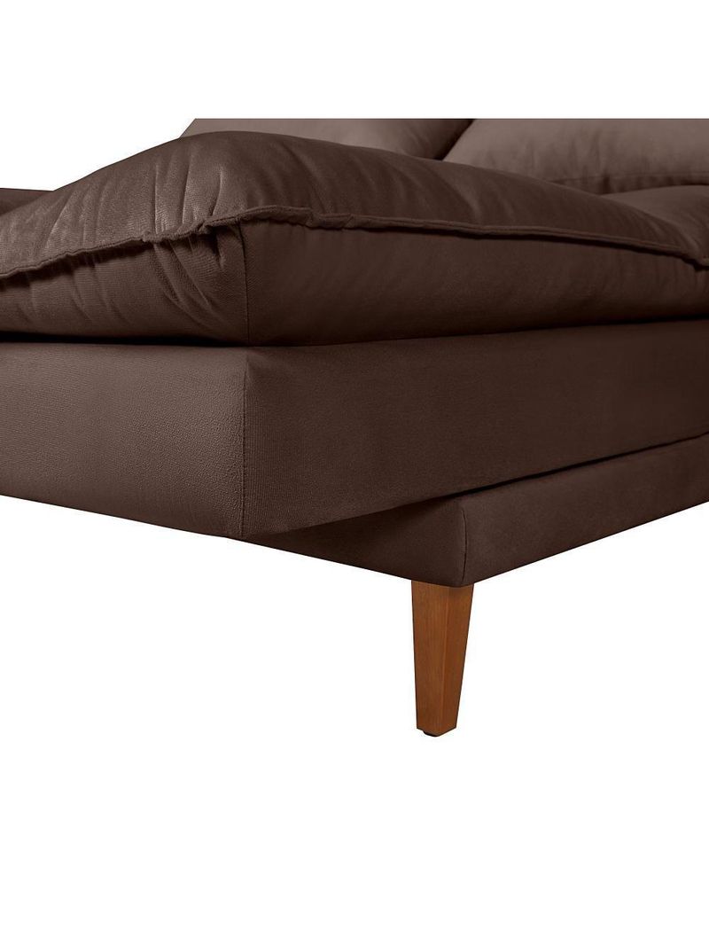 Sofá Cama Vancouver 3 Lugares Império Reclinável Casal Pés Madeira Suede Marrom 379