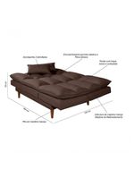 Sofá Cama Vancouver 3 Lugares Império Reclinável Casal Pés Madeira Suede Marrom 379