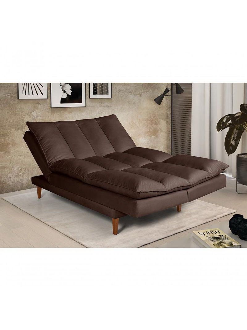 Sofá Cama Vancouver 3 Lugares Império Reclinável Casal Pés Madeira Suede Marrom 379