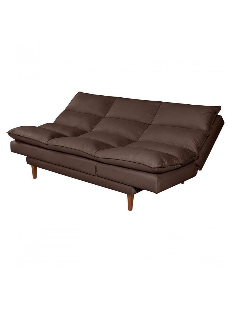 Sofá Cama Vancouver 3 Lugares Império Reclinável Casal Pés Madeira Suede Marrom 379