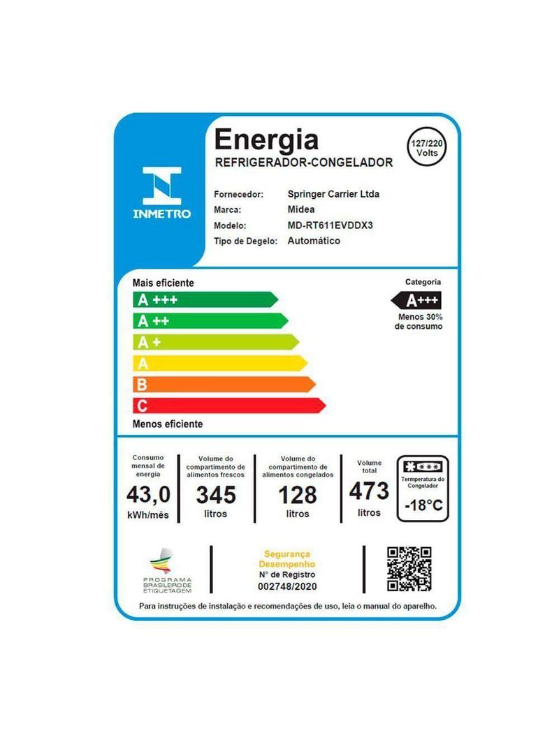 Geladeira Midea Frost Free Duplex 491L Inverter Preto Bivolt