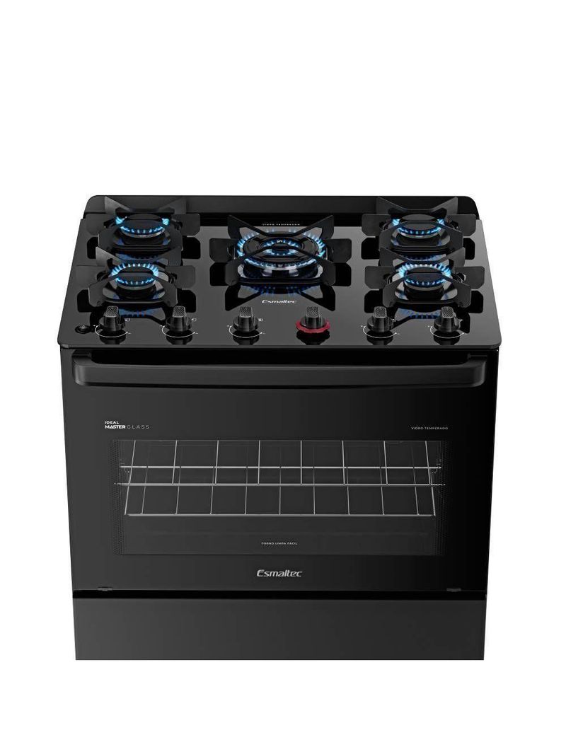 Fogão Esmaltec Ideal Master Glass 5 Bocas T5VFP 5127 Acendimento Automático Preto Bivolt