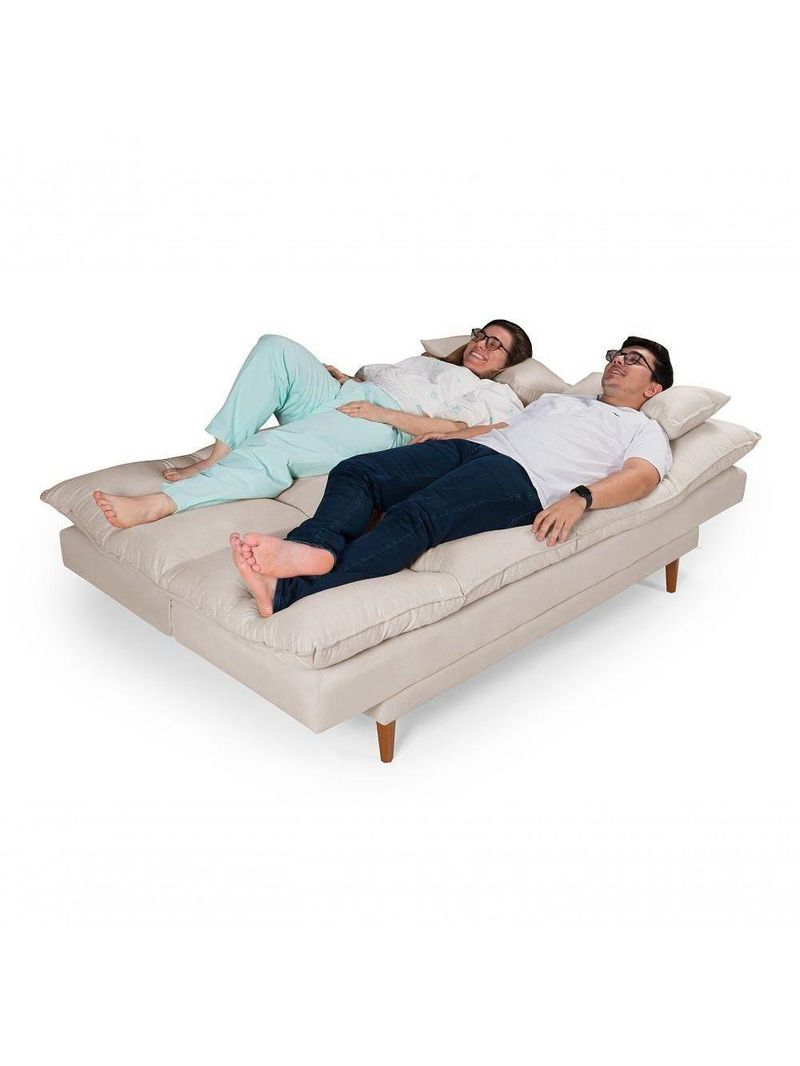 Sofá Cama Andorra 3 Lugares Império Reclinável Casal Pés Madeira Suede Areia 376