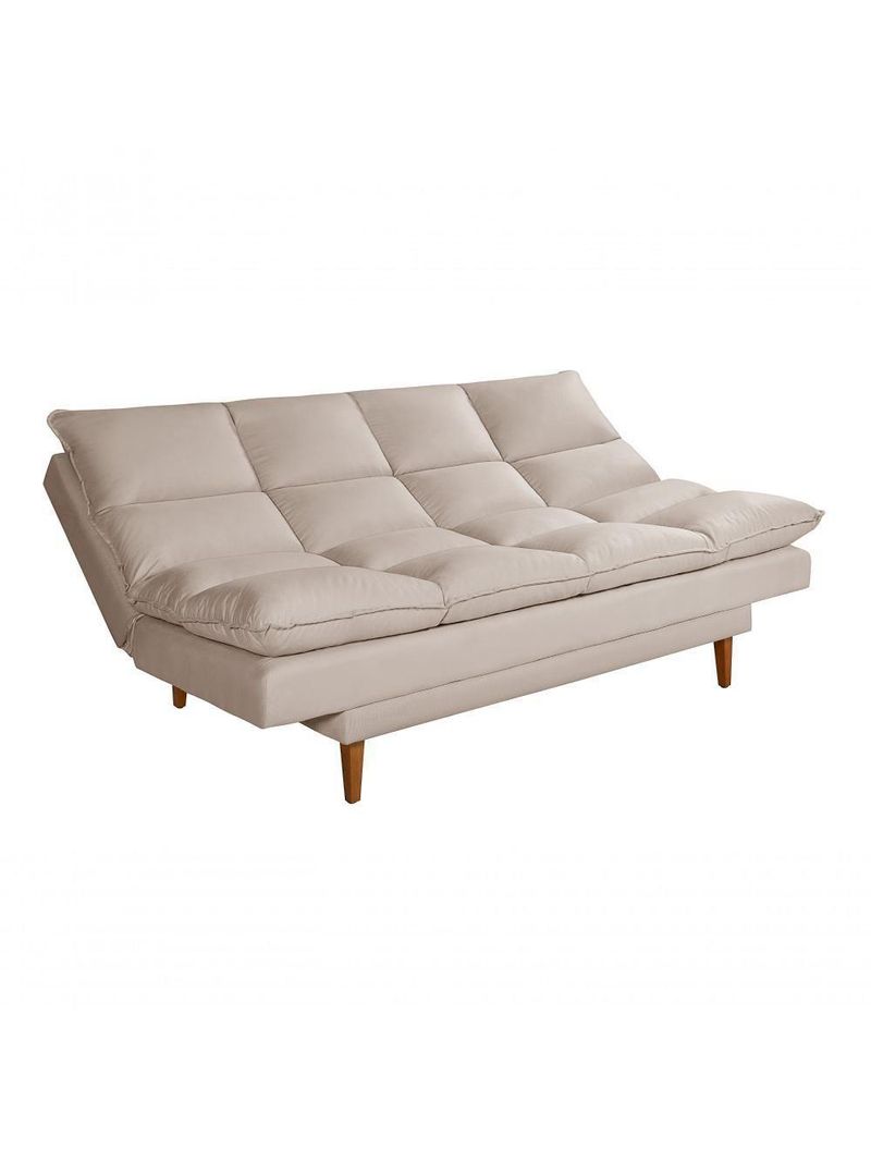 Sofá Cama Andorra 3 Lugares Império Reclinável Casal Pés Madeira Suede Areia 376
