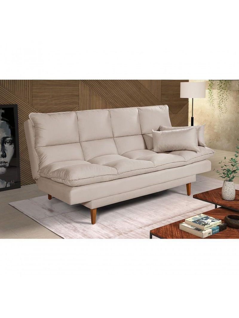 Sofá Cama Andorra 3 Lugares Império Reclinável Casal Pés Madeira Suede Areia 376
