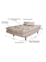 Sofá Cama Andorra 3 Lugares Império Reclinável Casal Pés Madeira Suede Areia 376
