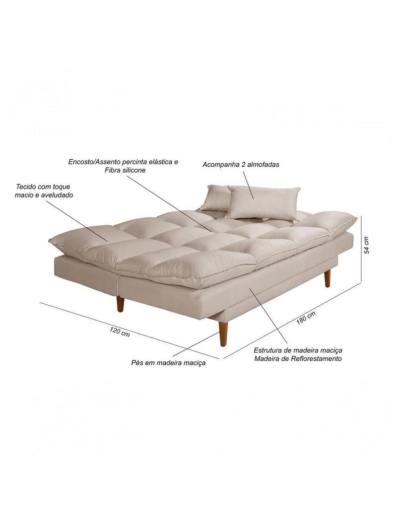 Sofá Cama Andorra 3 Lugares Império Reclinável Casal Pés Madeira Suede Areia 376