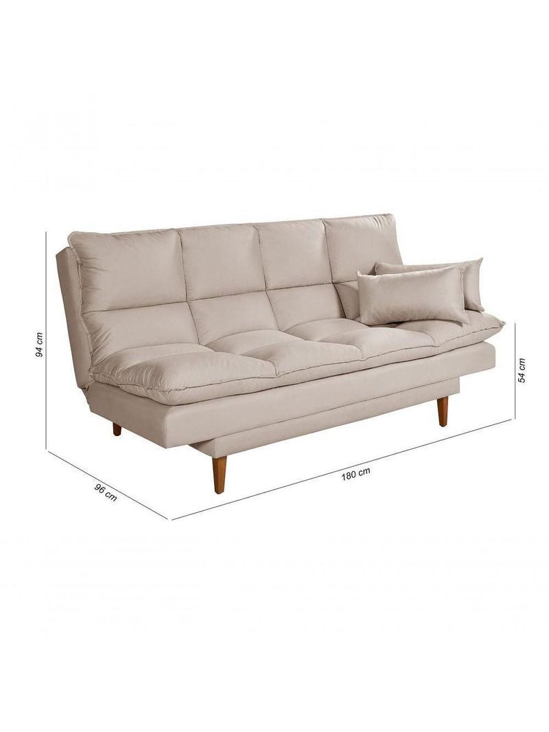Sofá Cama Andorra 3 Lugares Império Reclinável Casal Pés Madeira Suede Areia 376