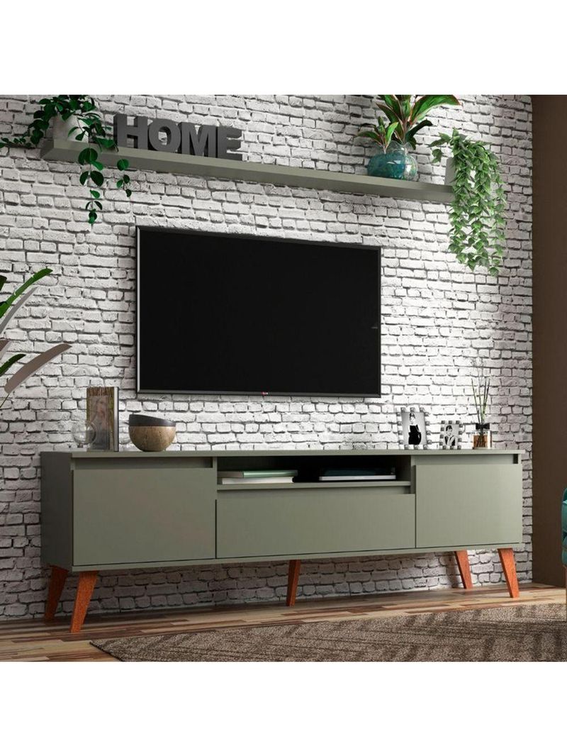 Rack Para Tv Com Prateleira 180cm Retro Mdf Verde Dallas - On Móveis