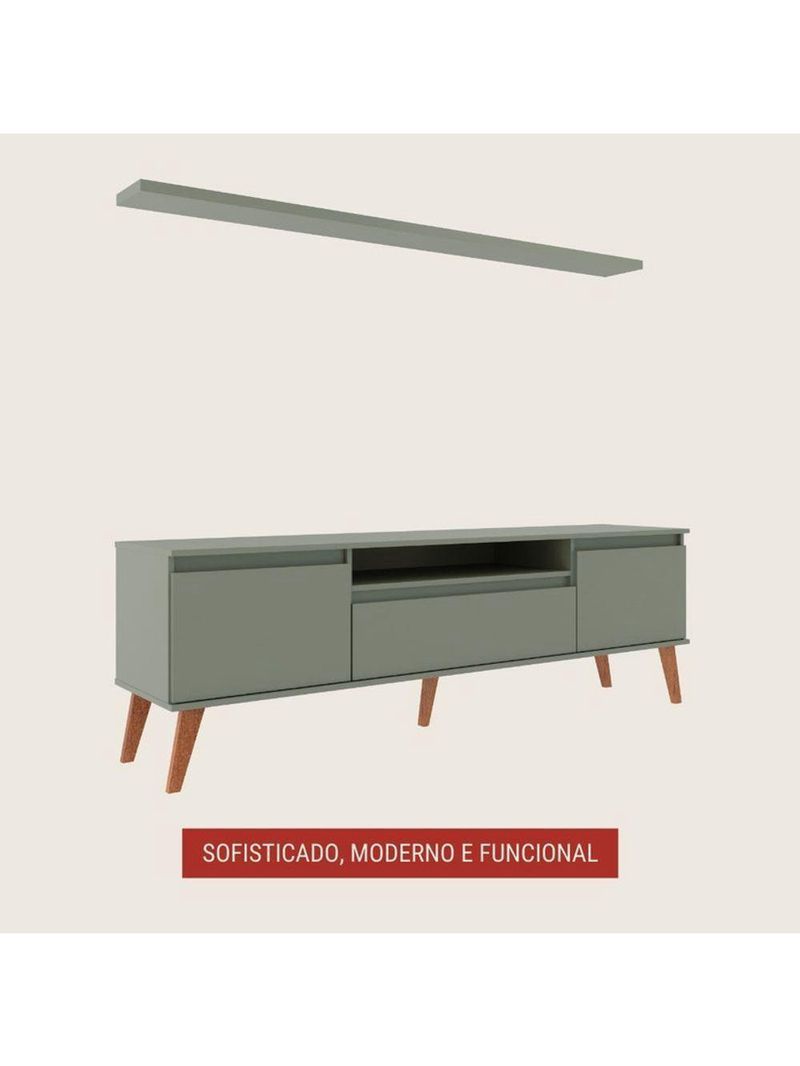 Rack Para Tv Com Prateleira 180cm Retro Mdf Verde Dallas - On Móveis